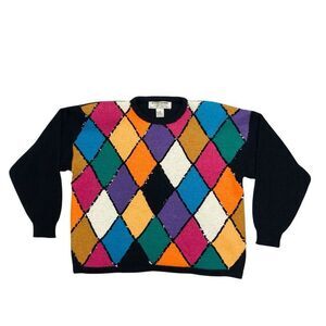 KITTY HAWK By VIVIAN WANG Vintage Sweater Colorful Sequin Embroidered 90s Pullon